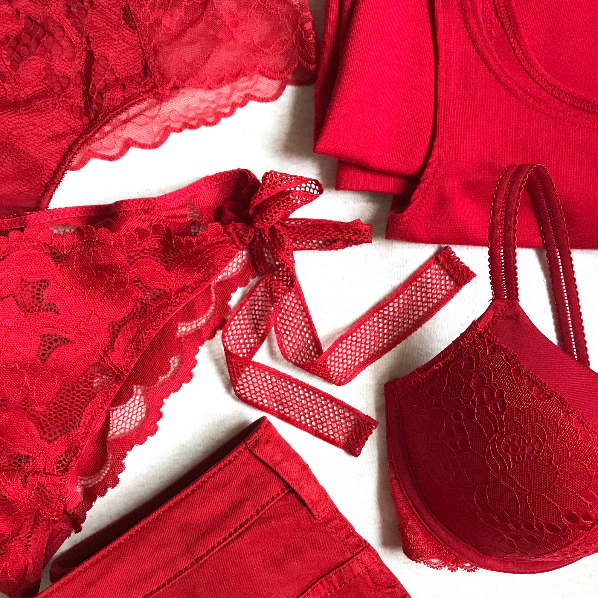 Red Woman Underwear Lingerie flat lay